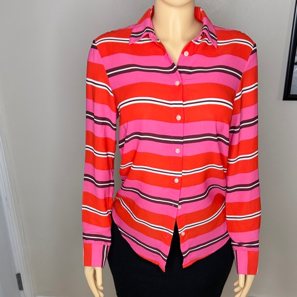 Banana Republic Tops - Banana Republic Red and Pink Striped Button Down Shirt